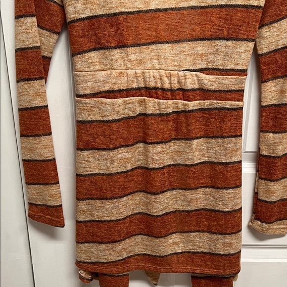Flamingo Urban Brown Tan Striped Long Open Cardigan Sweater Size L - Picture 7 of 8